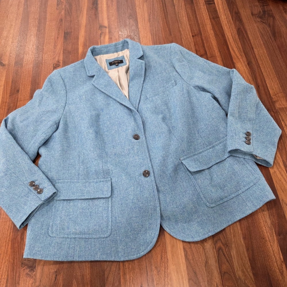 Talbot Wool Blend Blue Blazer with Button Details Plus Size 24W